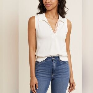 Evereve collared sleeveless shirt white size medium